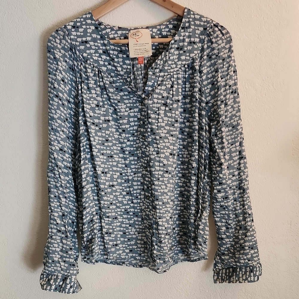 Chic Blue and White Women's Blouse